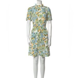 Sandro Floral Print High Neck Short Silk Dress